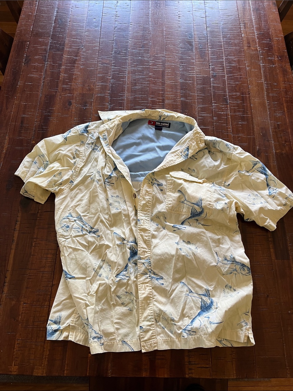 Reel Ledges Short-Sleeve Fish Print Shirt - White with Blue Print
